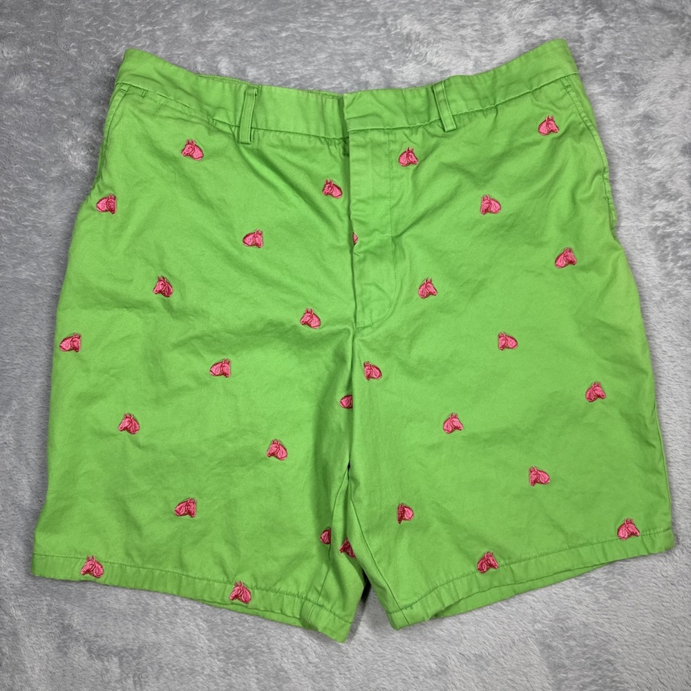 Lilly Pulitzer Phipps Pant Shorts Men 36 Green‎ Embroidered Pink Horse Head 8"